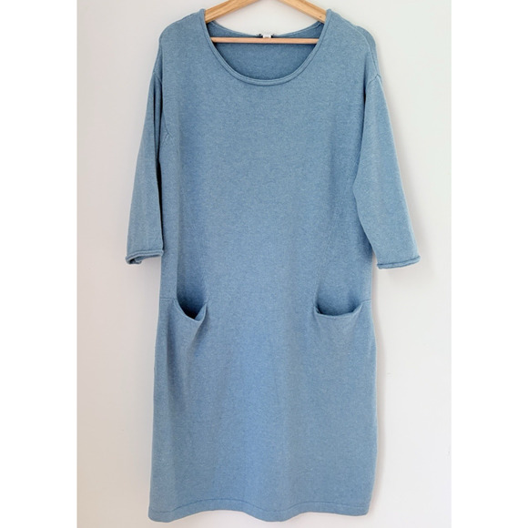 J JILL Pure Jill Sweater Dress | Sz Medium Stone Blue Cotton Cashmere Minimalist - Picture 1 of 12